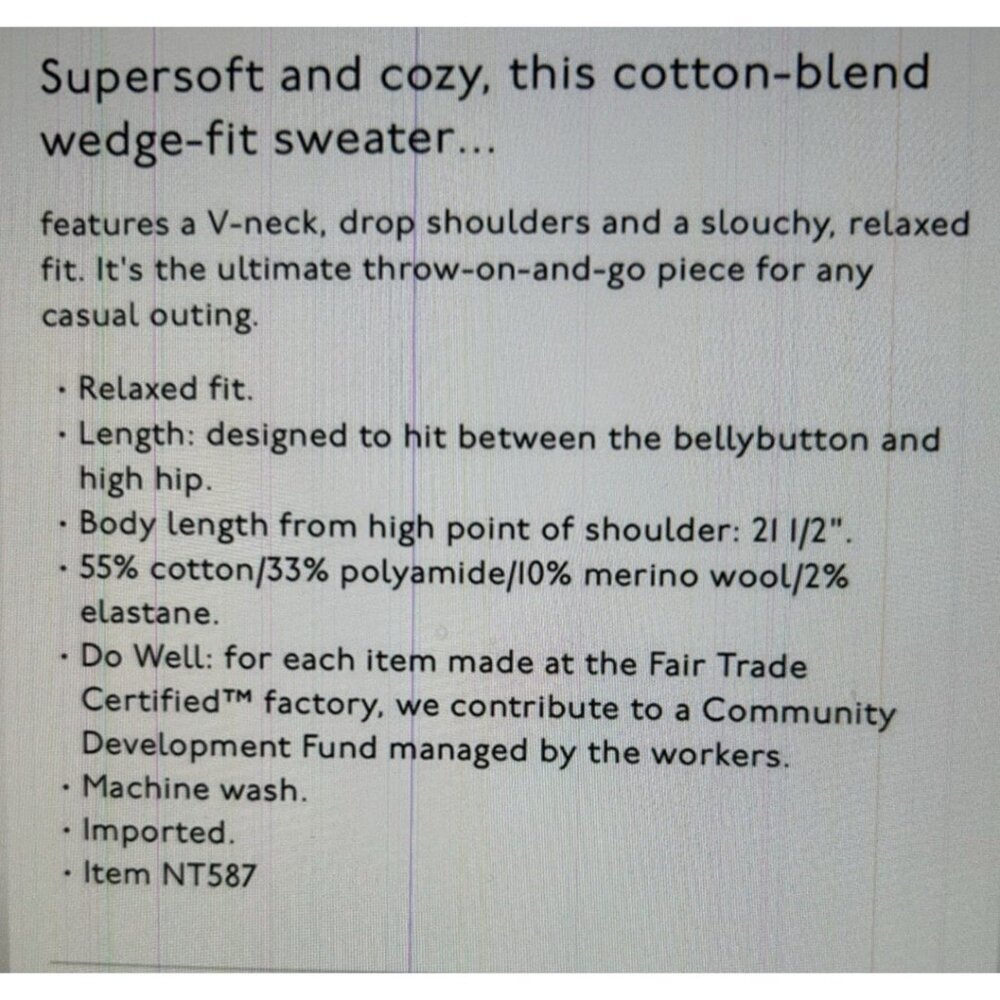 Madewell Wedged V-Neck Sweater Ivory Cotton Wool Blend Size XL NT587 - Picture 5 of 9